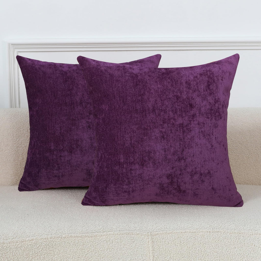 Plum Purple Soft Throw Pillow Covers Decorative Chenille Square Couch Cushion Cases Sofa Decor, Set of 2, 18 x 18