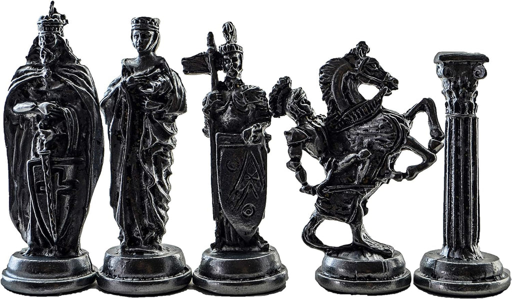 Medieval British Army Antique Copper Metal Chess Set for Adults,Handmade Pieces and Natural Solid Wooden Chess Board
