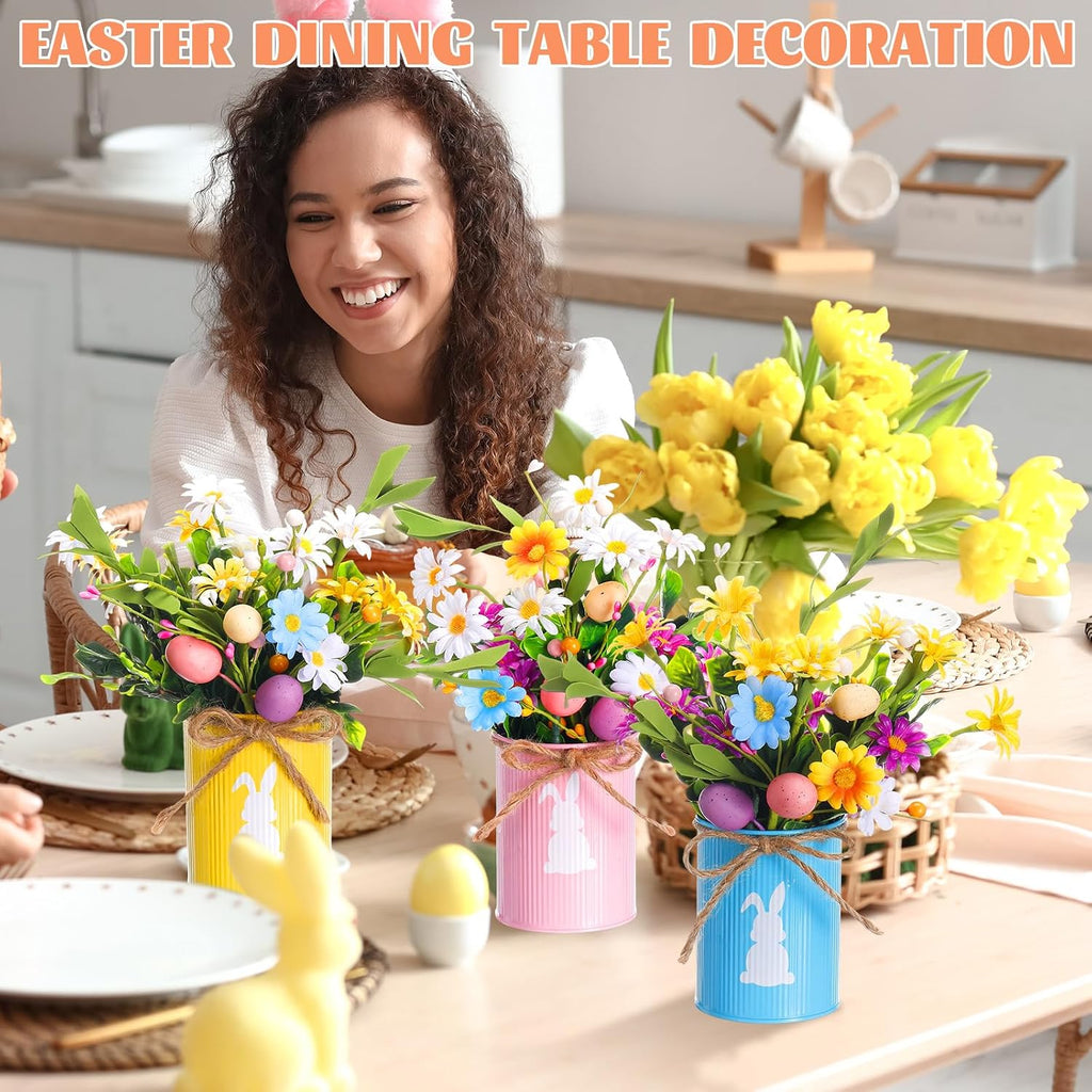 Easter Table Centerpiece Decorations,3 Bunny Vase Centerpieces with 9 Artificial Easter Egg Berry and Floral Picks - Set of 3
