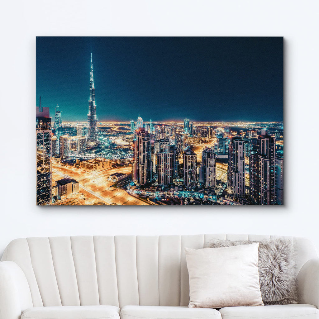 Canvas Print Wall Dubai Business Bay & Burj Khalifa Architecture Cityscape Photography Realism Rustic Scenic