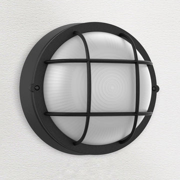 8" Nautical Outdoor Light-Black Round Bulkhead LED Lights, Sauna Light Fixture Outdoor 8" Nautical Bulkhead Light