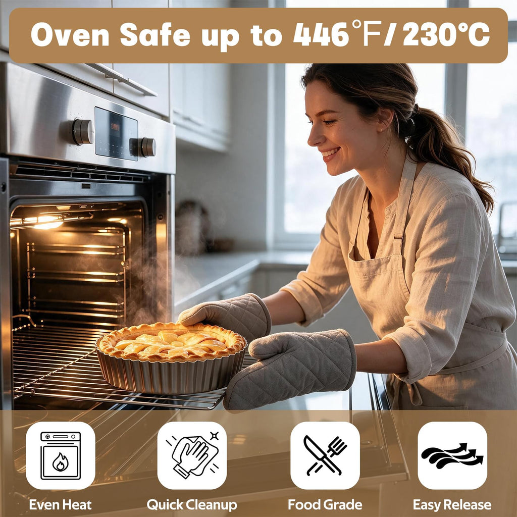 Deep Dish Pie Pan: 2 Pack 9.5 inch Quiche Baking Pan Removable Bottom