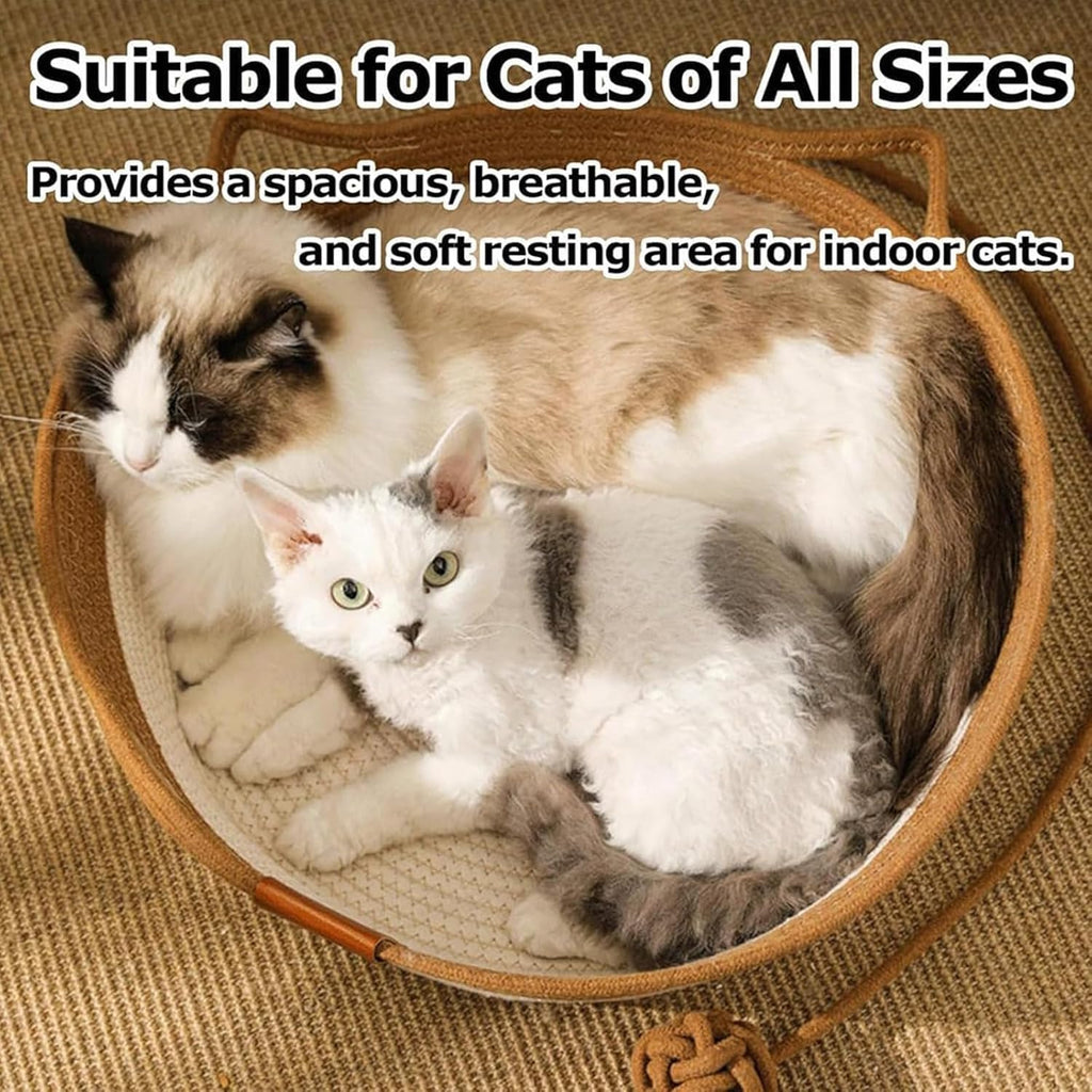 Instinct Basket, Stimuli Handwoven cat Basket Rope Cotton with Cushion, Eliminates Bed Rejection Round Pet Basket
