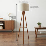 Modern Floor Lamp with White Drum Shade, Wood and Metal Construction, Adjustable Height