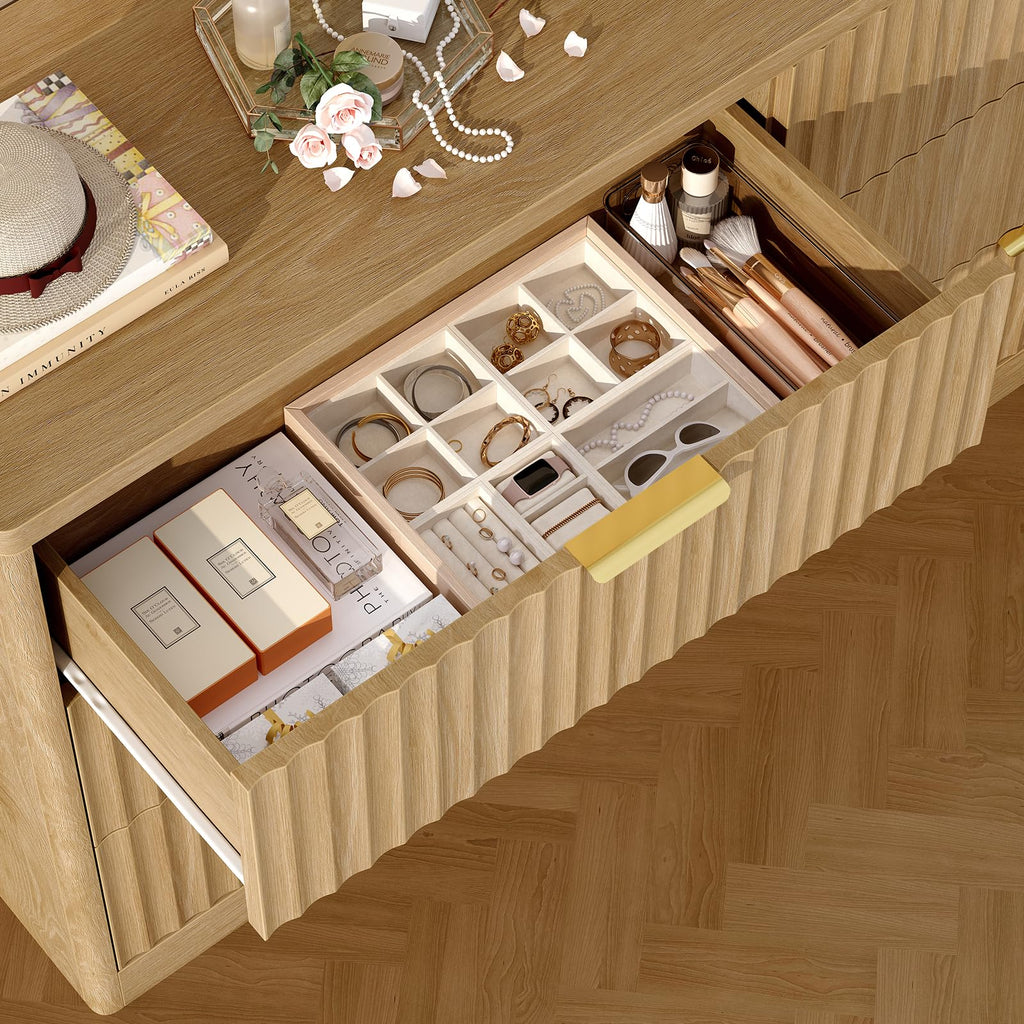 56.3'' Dresser with 6 Drawers, Dressers & Chest of Drawers with Curved Profile Design, 6 Drawer Dresser, Fluted