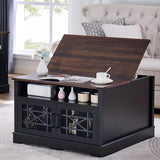 Square Coffee Table, Farmhouse Coffee Tables, Wood Coffee Table with Storage