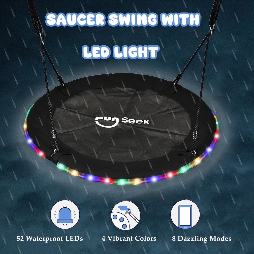 48 Inch Tree Swing with LED Light for Kids, 900lbs Flying Saucer Swing, with Adjustable Hanging Straps, for Indoor