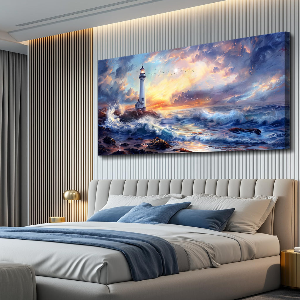 Seaside Lighthouse Scenery painting Canvas Wall Art 20"X40"