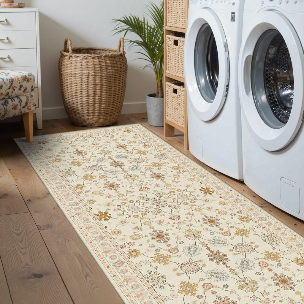 2x6 Beige Floral Runner Rug s Kitchen