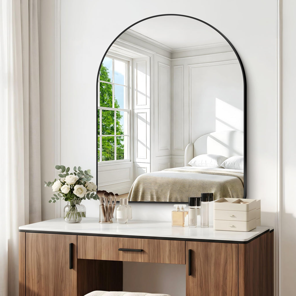 Arched Wall Mirror,40x48 inch Black Arched Mirror Bathroom,Large Vanity Mirror for Over Sink Metal Frame,Tempered