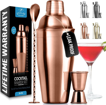 Zulay Cocktail Shaker Set - Stainless Steel Mixed Drink Shaker - Martini Shaker Set with Build in Strainer, Double - Set of 3