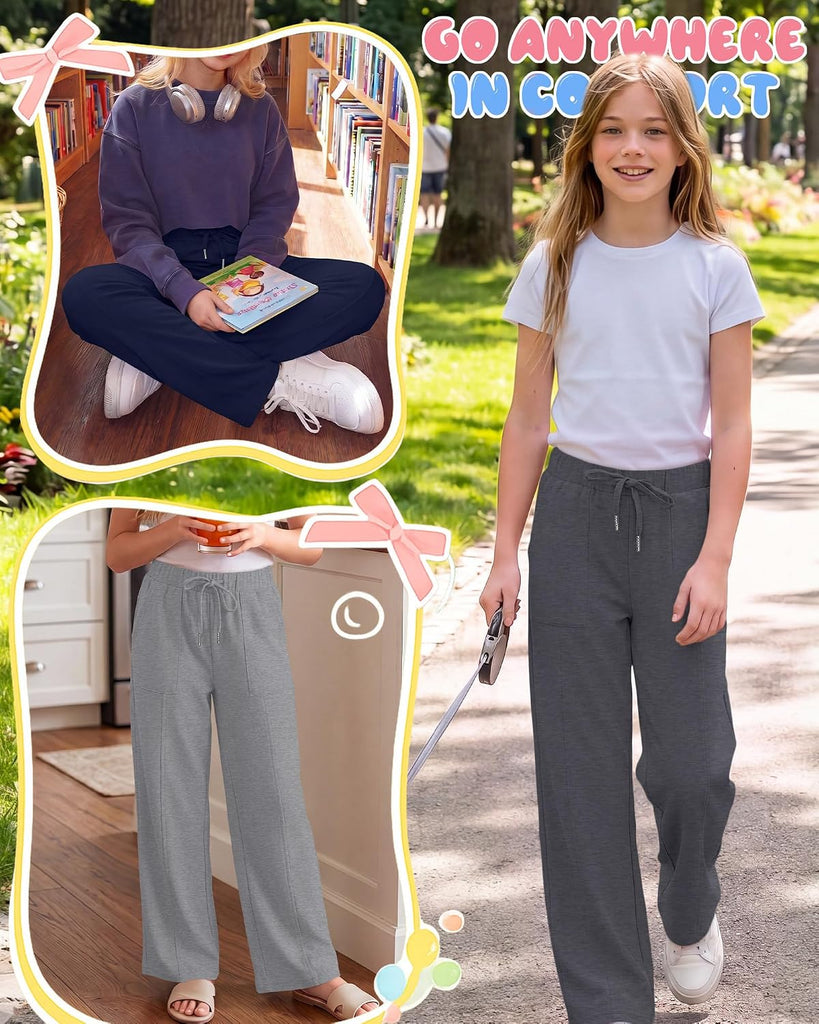 4 Packs Girls' Wide Leg Sweatpants