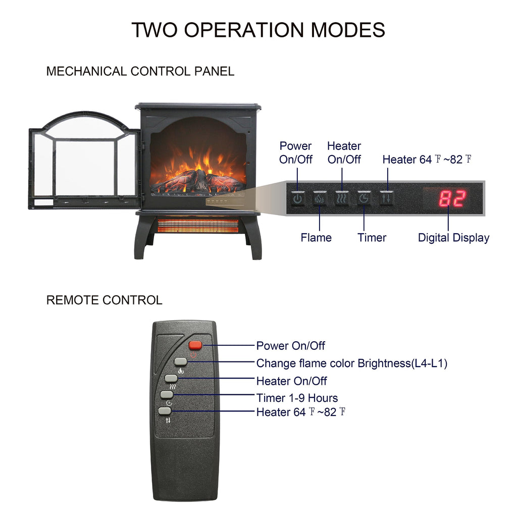 Freestanding Electric Fireplace Heater,Portable Infrared Fireplace Stove with 4 Types of 3D Realistic Flame