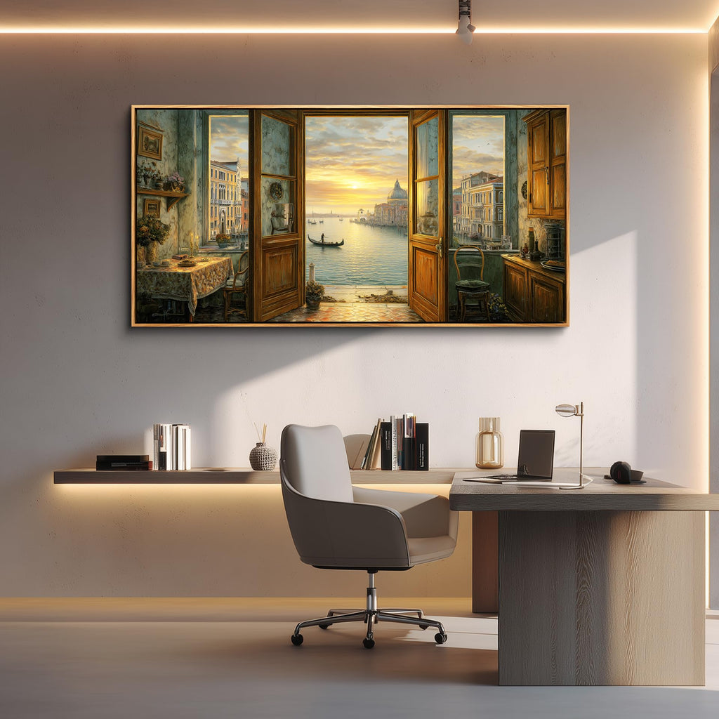 Extra Large Framed Canvas Print Wall - Italy Venice Pictures Wall Decor-Rustic Countryside Landscape Illustrations