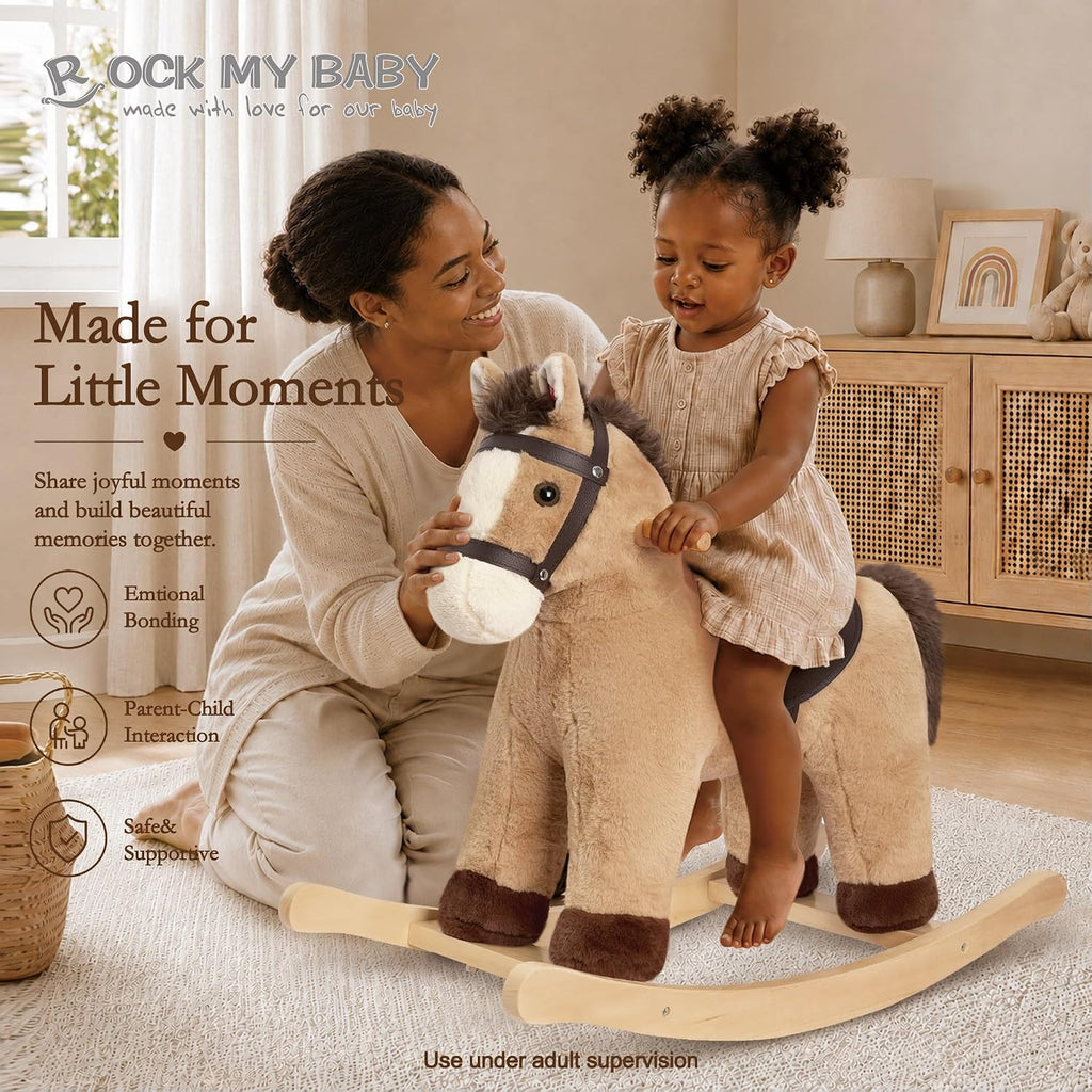 My Baby Rocking Horse, Rocking Animal with Realistic Sound, Stuffed Rocker for Toddlers 18M+, Soft Filling Ride on