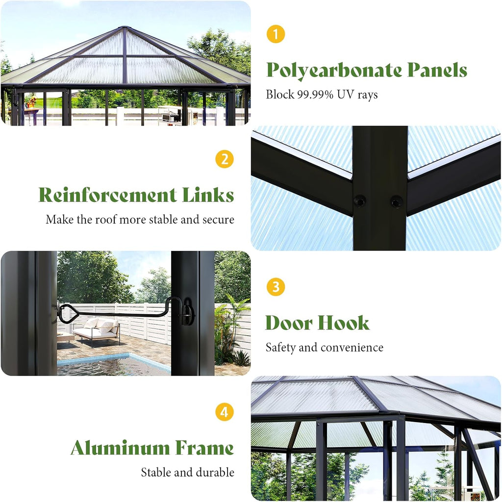 12 x 10 x 8 FT Hexagonal Outdoor Greenhouse | Aluminum Frame with Quick-Connectors, 2 Swing Doors and 2 Vents