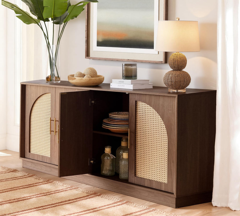 63.8" Sideboard Buffet Cabinet with Storage, Natural Walnut