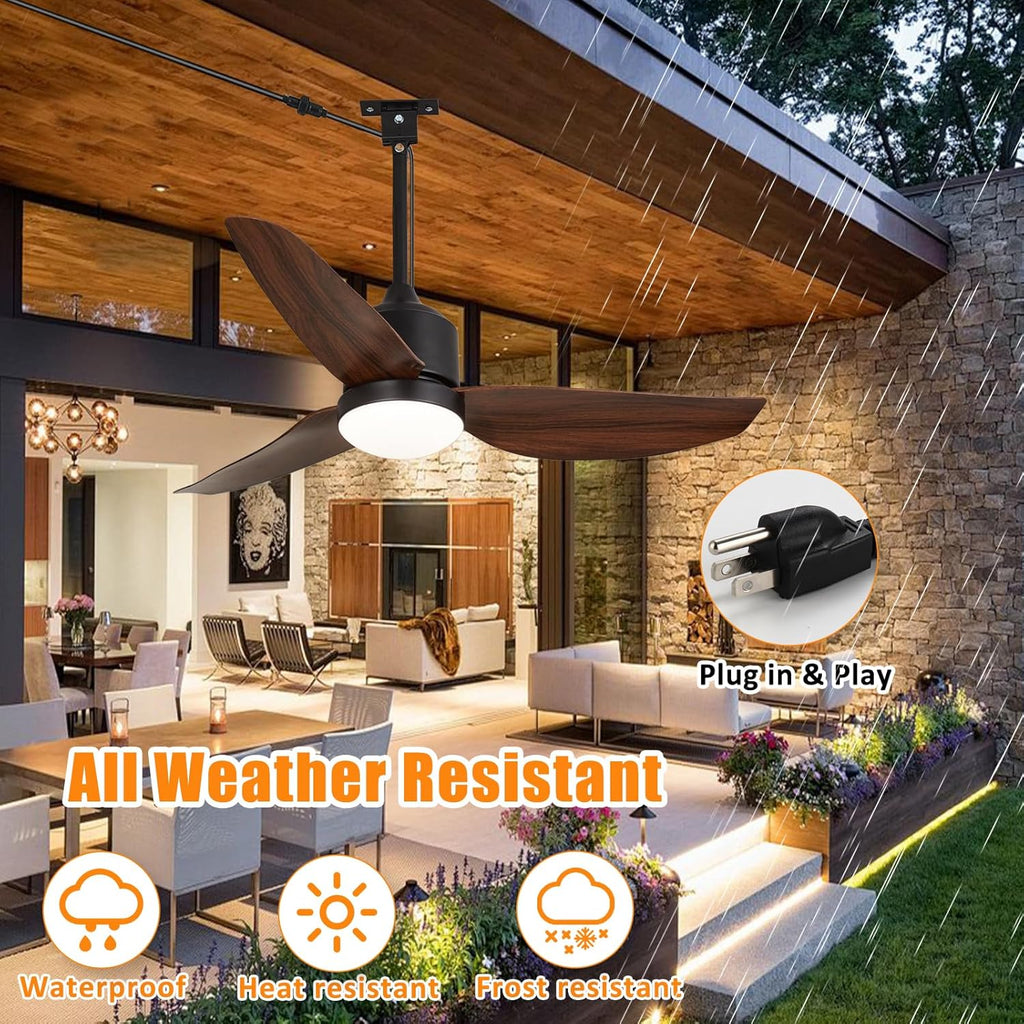 42 Inch Waterproof Gazebo Fans with Lights Outdoor Hanging - Plug in Remote App Control for Patio Indoor Farmhouse Porch - 6 Speed Reversible DC Motor Walnut A101-B0F4NJHP76