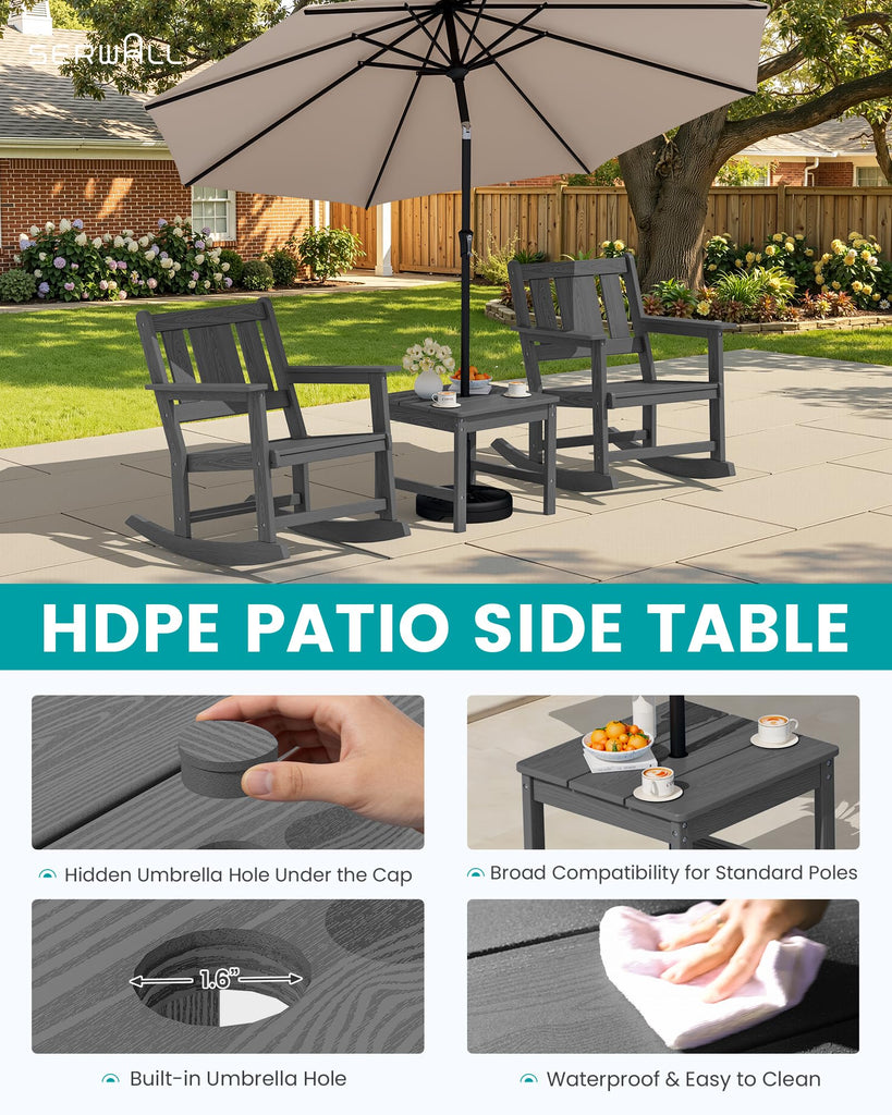 3-Piece Patio Furniture Set with 2 Rocking Chairs & Table, Grey