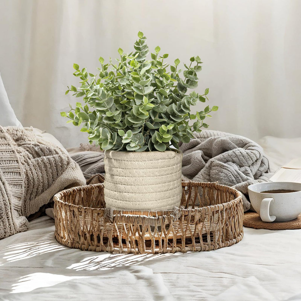 Faux Plants, Fake Plants Eucalyptus Potted Desk, Artificial Eucalyptus with a Weave Basket for Indoor Greenery
