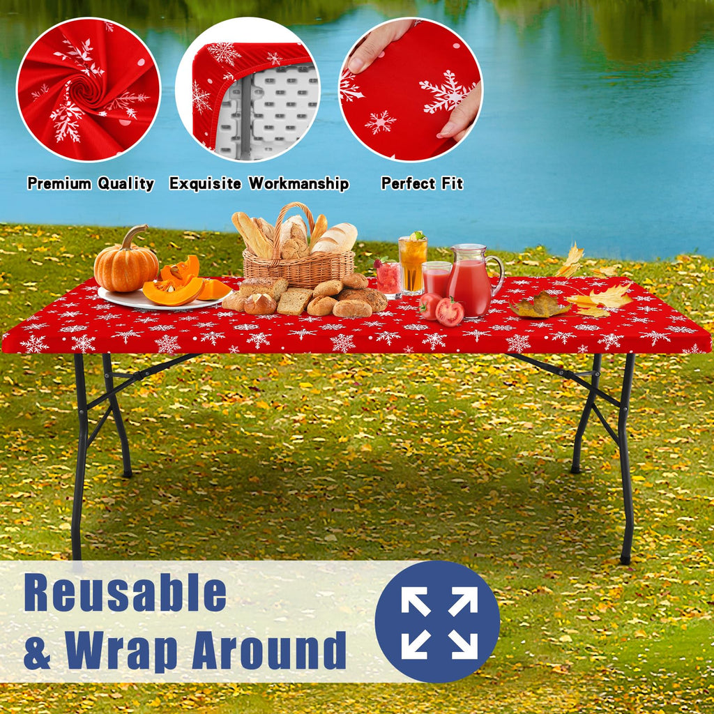2 Pack Rectangle Spandex 6FT Elastic Fitted Christmas Tablecloth