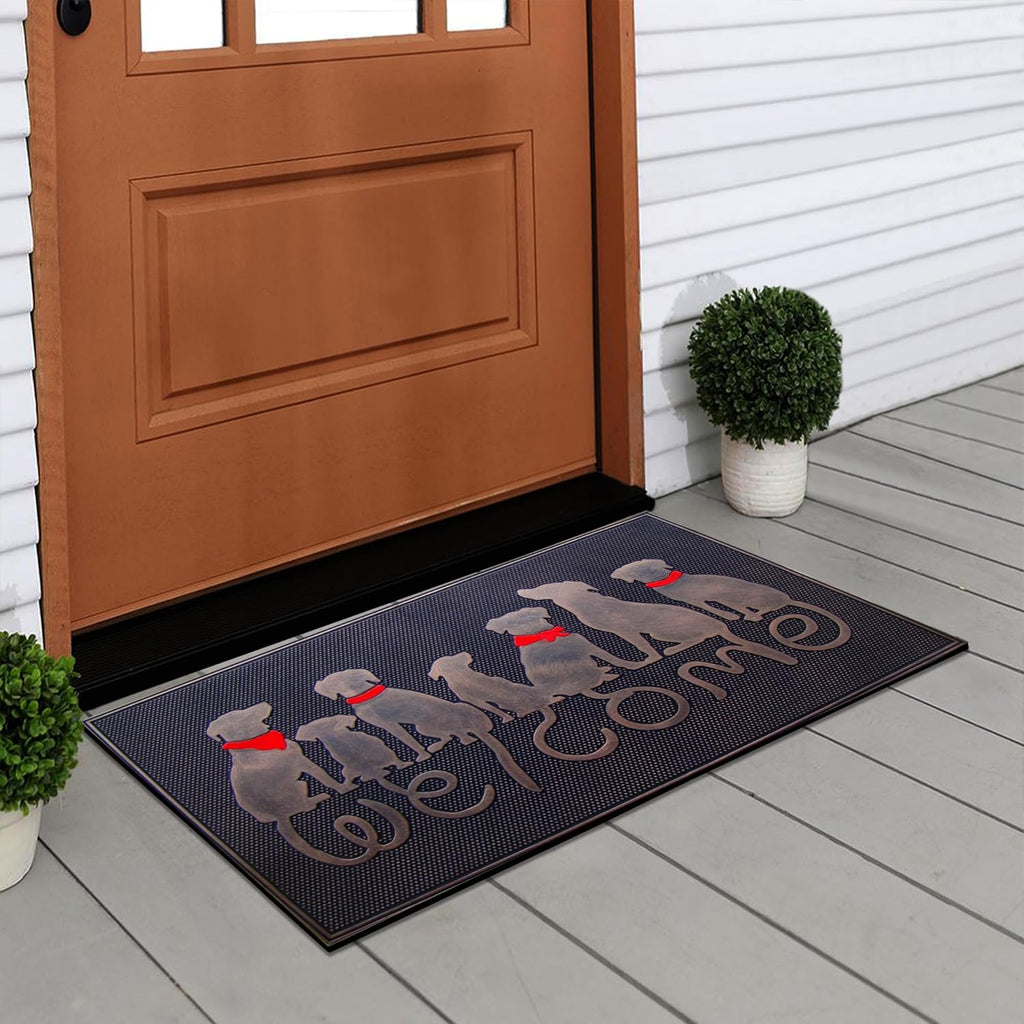 A1HC Rubber Welcome Doormat for Outdoor Indoor Entrance, Non-Slip Backing Front Door Mat for High Traffic Area Use