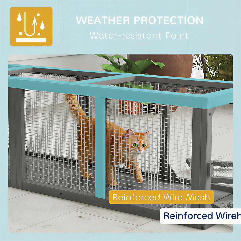 Outdoor Cat Tunnel w/Extendable Design 59" L Wooden Cat Run Gray