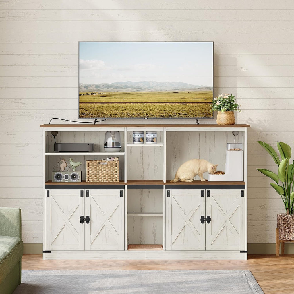 Double cat Litter Box Enclosure, Cat Cabinet with Large Storage