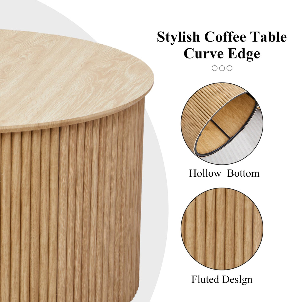 Fluted Round Nesting Coffee Table Set of 2 Circle Center Tables Living Room