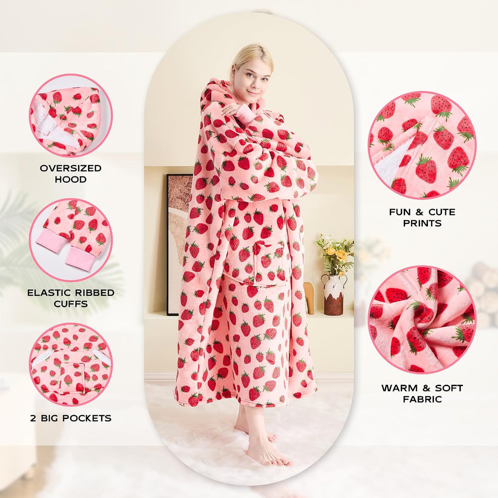 Wearable Blanket Hoodie, Oversized Sherpa Fleece Hooded Sweatshirt Blanket with Sleeves,Cozy and Giant Hoodie