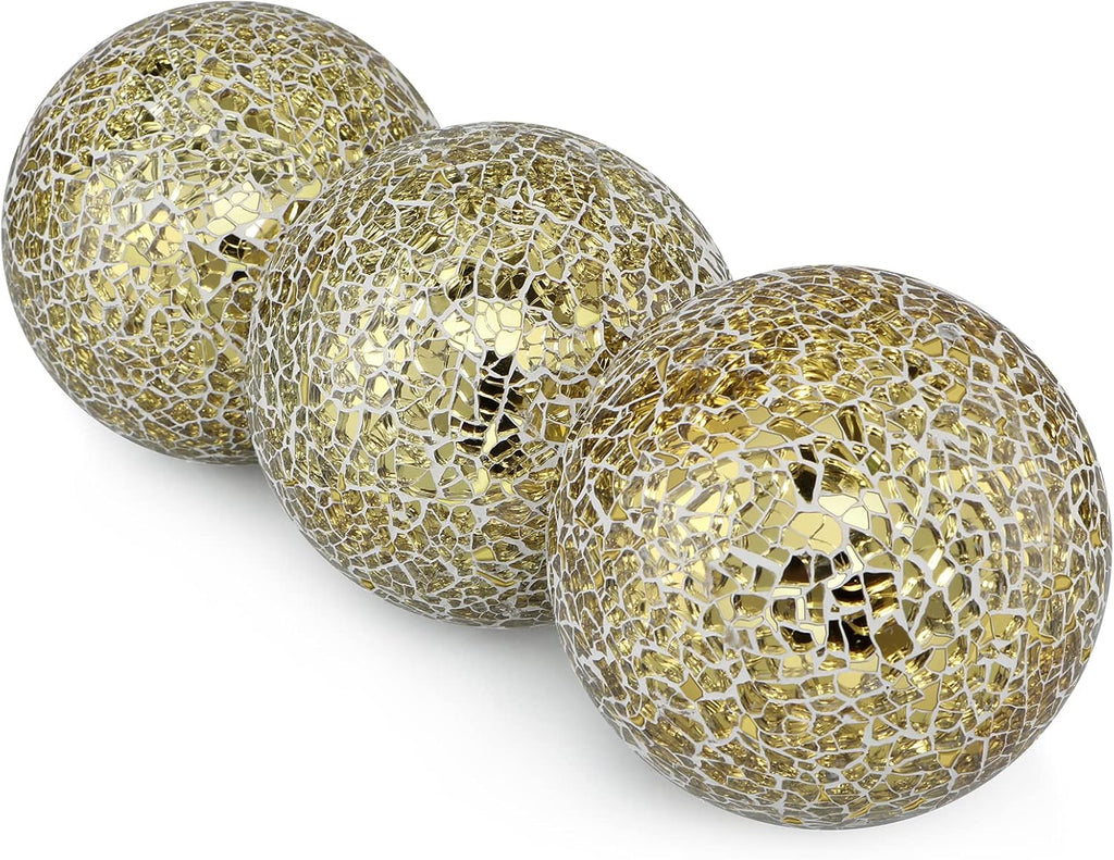 4" Gold Mosaic Glass Decorative Orbs for Bowls and Vases - Set of 3