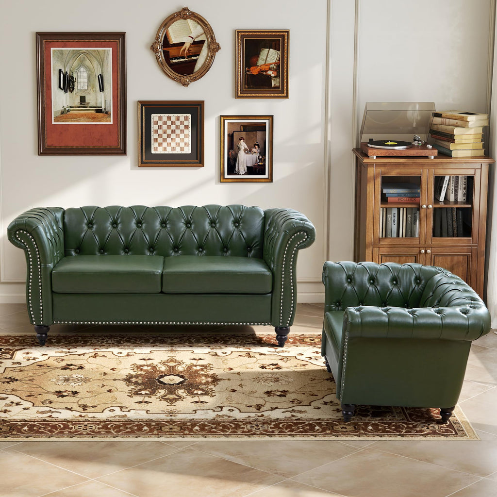 Chesterfield Loveseat, 2 Seater Tufted Couch, Classic Button Tufted Upholstered Sofa, Modern Mid-Century PU Leather
