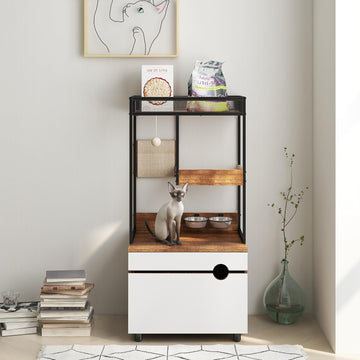 Cat Litter Box Enclosure Furniture with Cat Tree Tower, Kitty Litter Box Hidden Cabinet with Shelves Scratching Pad
