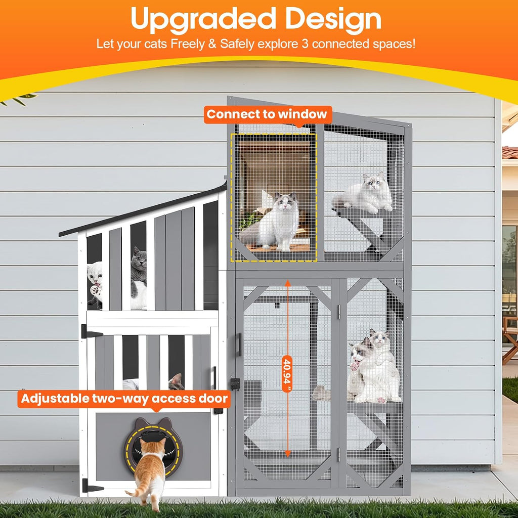 69"H Catio 3 Tiers Large Cat Enclosures House for Outdoor Indoor Use, Feral Cats Shelter with Window Access