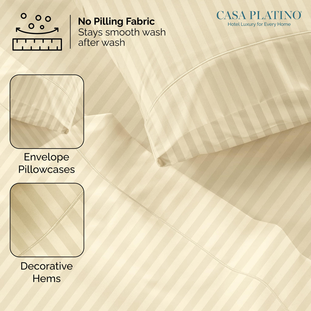 100% Egyptian Cotton Sheets Full Size Set - 6 Pieces - Damask Stripe- Ultra Smooth Sateen Weave Bed Sheets Set with