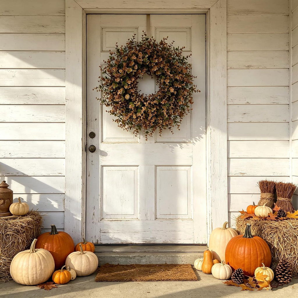 Large Artificial Fall Wreath Eucalyptus Leaves for Front Door Outdoor Decor