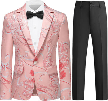 Boys Floral Tuxedo Suit Set Kids 3 Piece Slim Fit Prom Set
