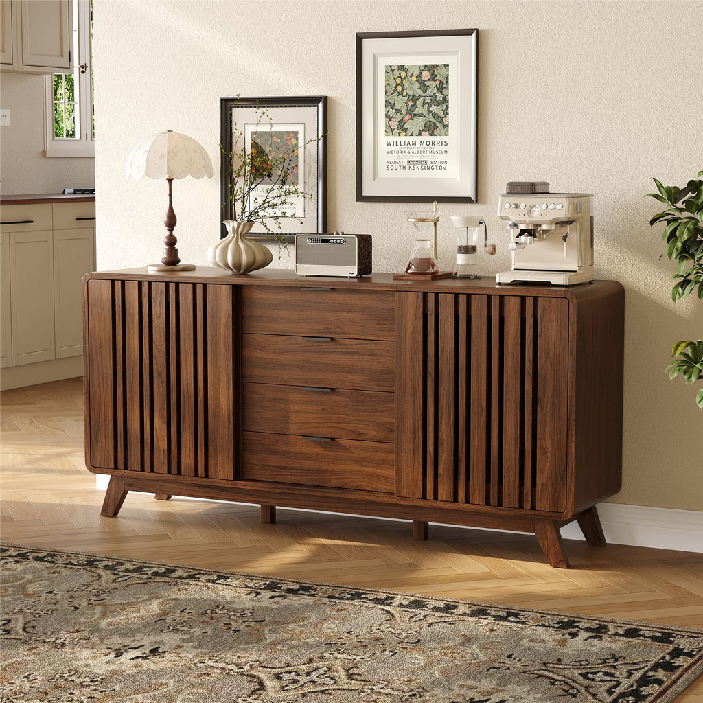 Sideboard Buffet Cabinet with Storage, Fluted Kitchen Cabinet