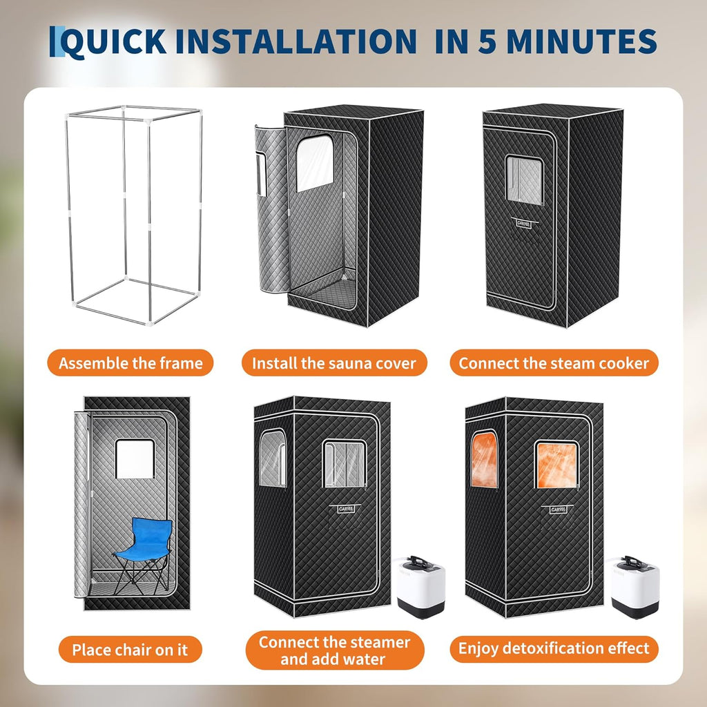 GarveeHome Sauna Box,Portable Sauna for Home with 4L 1500W Steamer,Portable Steam Sauna Tent with 600D