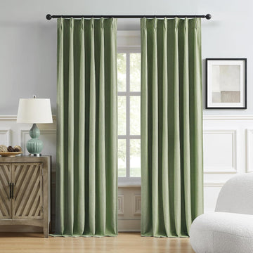 Luxury Blackout Curtains (Set of 2 Panels) 96 Inches Long Taupe, Pinch Pleated Linen Blend Farmhouse 100% Blackout Thermal Insulated