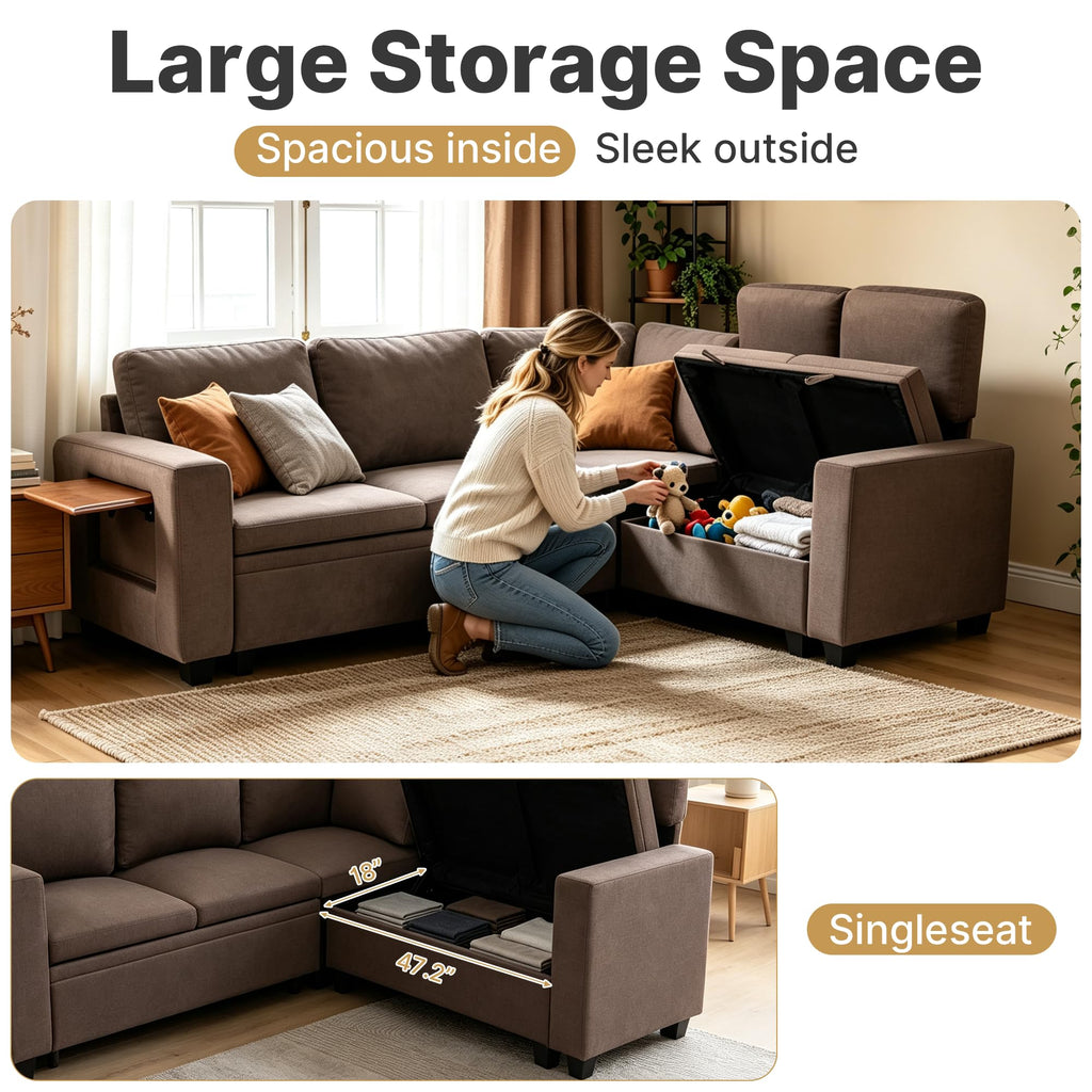 Modular Sectional Sofa with Pull Out Bed Sleeper Sofa L Shaped with Storage, Sectional Couch Convertible Sofa Bed