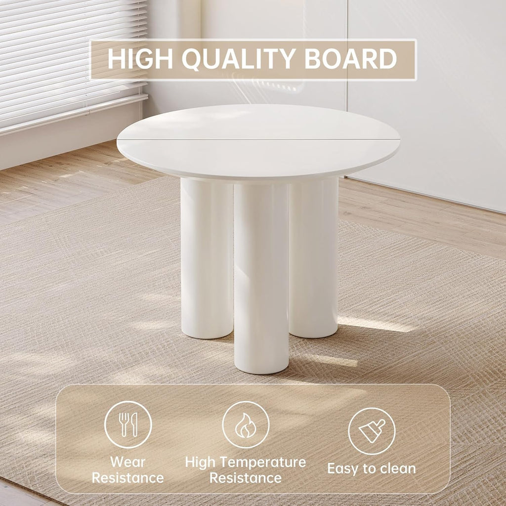 39" Round Dining Table for 4 Cream White Kichen Table with 3 Legs Modern Round Table 4 Seats Dining Room Table for