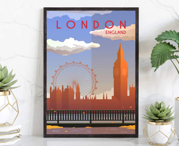 London/England, Retro Style Travel Poster, Vintage Rustic Poster Print, Home Office Wall Decoration, London/England