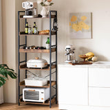 Adjustable 6 Tier Open Bookcase, Rustic Farmhouse Book Shelves, Industrial Wood and Black Metal Bookshelves