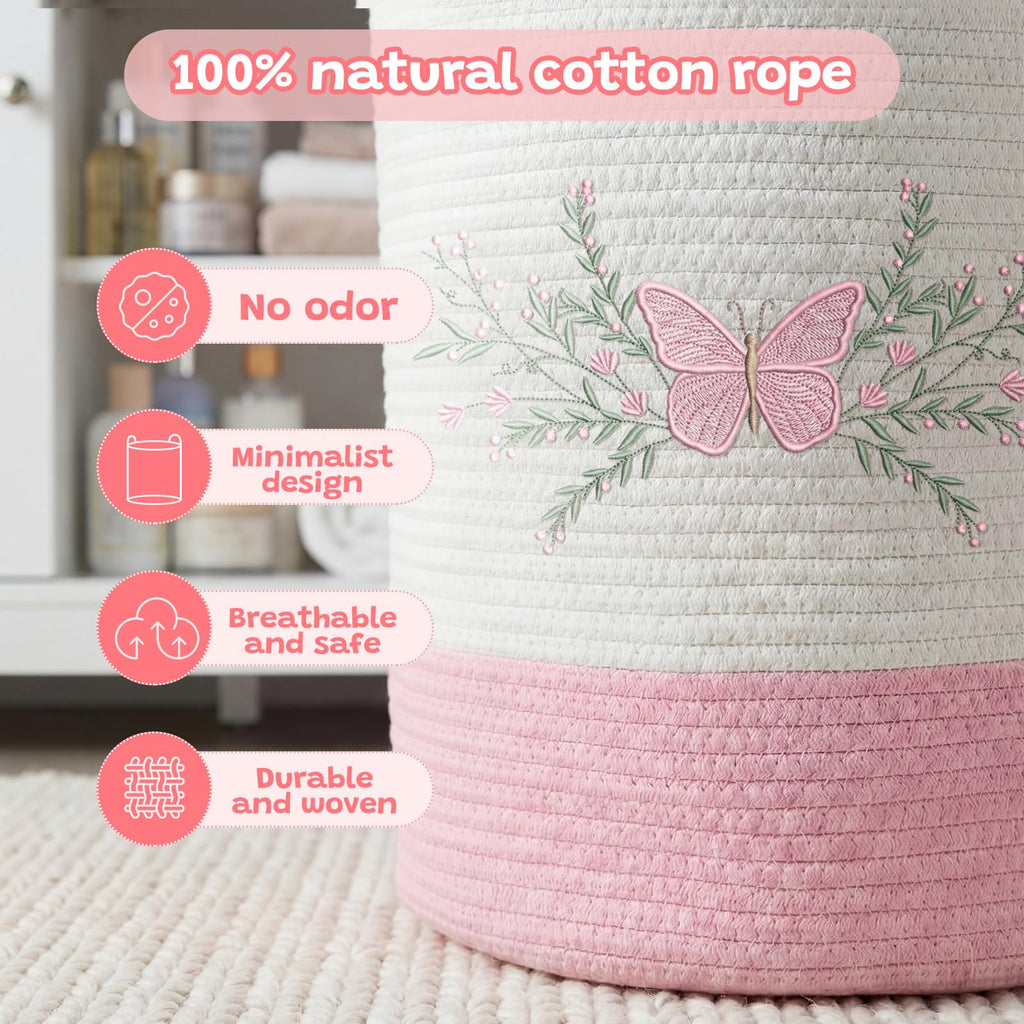 Pink Butterfly Laundry Basket Hamper Coquette Laundry Basket