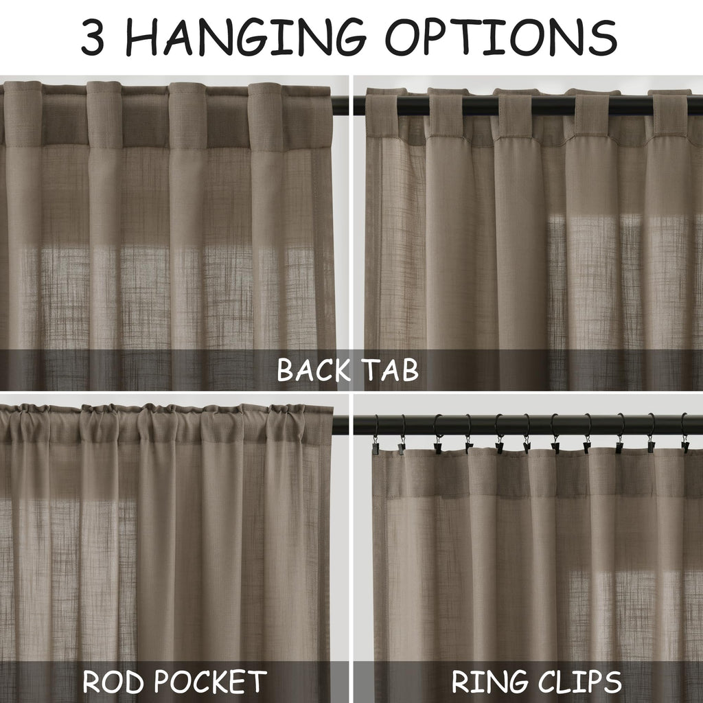 Extra Long Curtains 2 Panels 102 Inches Long Dark Taupe Back Tab Rod Pocket Light Filtering Semi Sheer Drapes Cotton