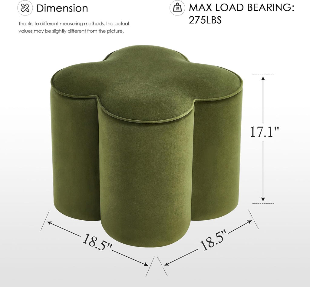 Flower Pouf Ottoman Foot Rest, Velvet Fabric Poofy Ottoman Stool | Large Ottoman Footstool for Couch, Modern Living