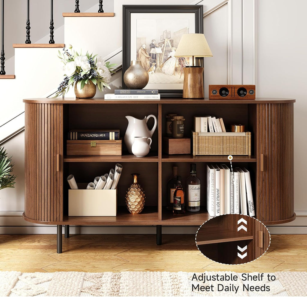 55" Sideboard Buffet Cabinet with Storage, Sliding Door & Adjustable Shelf