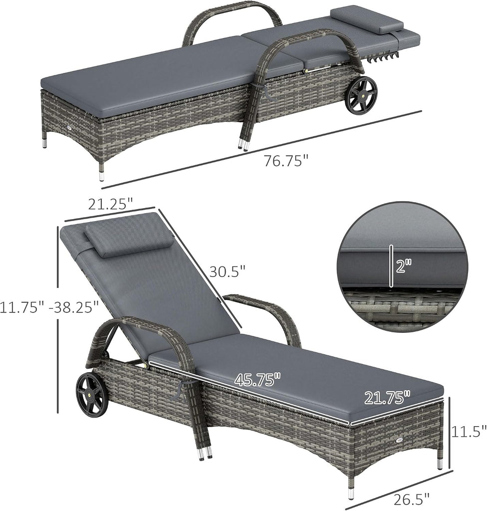 Wicker Outdoor Chaise Lounge Set of 2 Mixed Gray and Gray | 5-Level Adjustable Backrest, PE Rattan, Pool Lounge