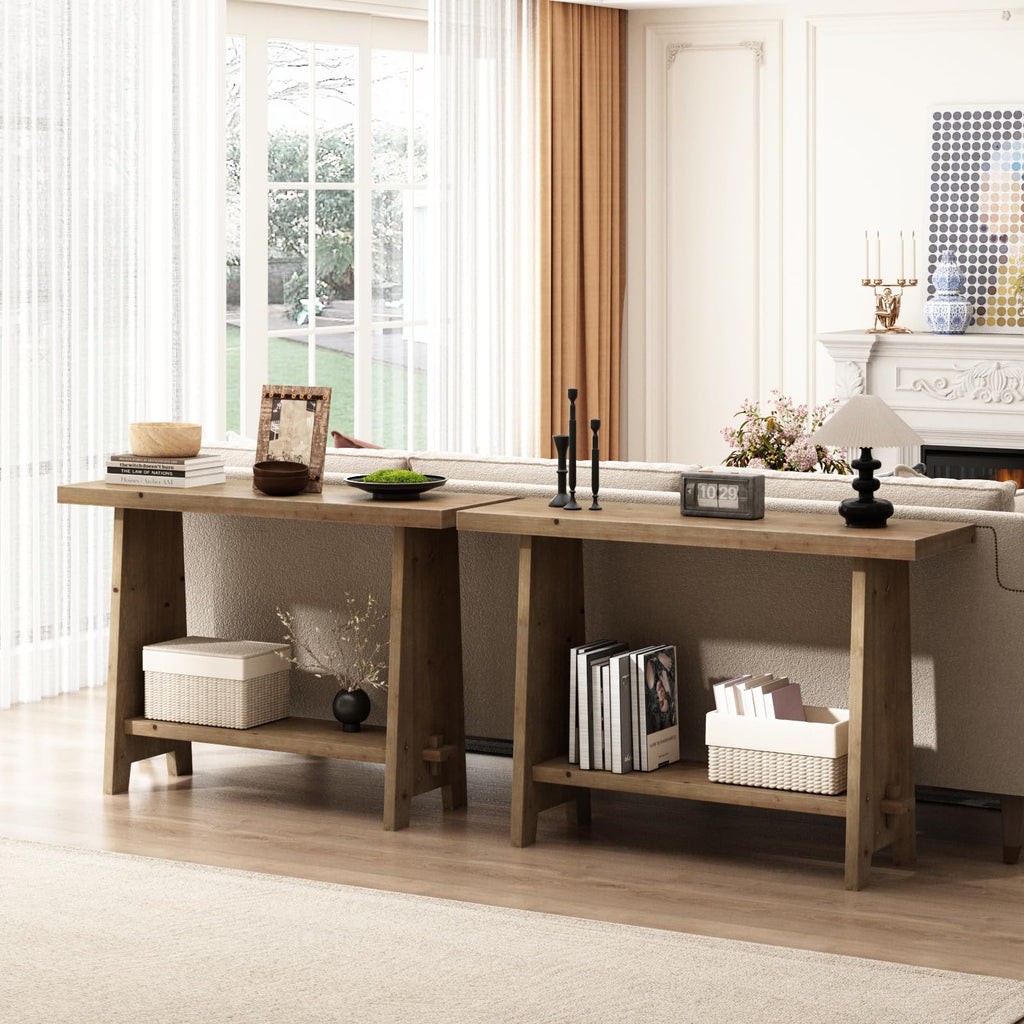 43.3" Wood Console Table, Farmhouse Sofa Table, Brown